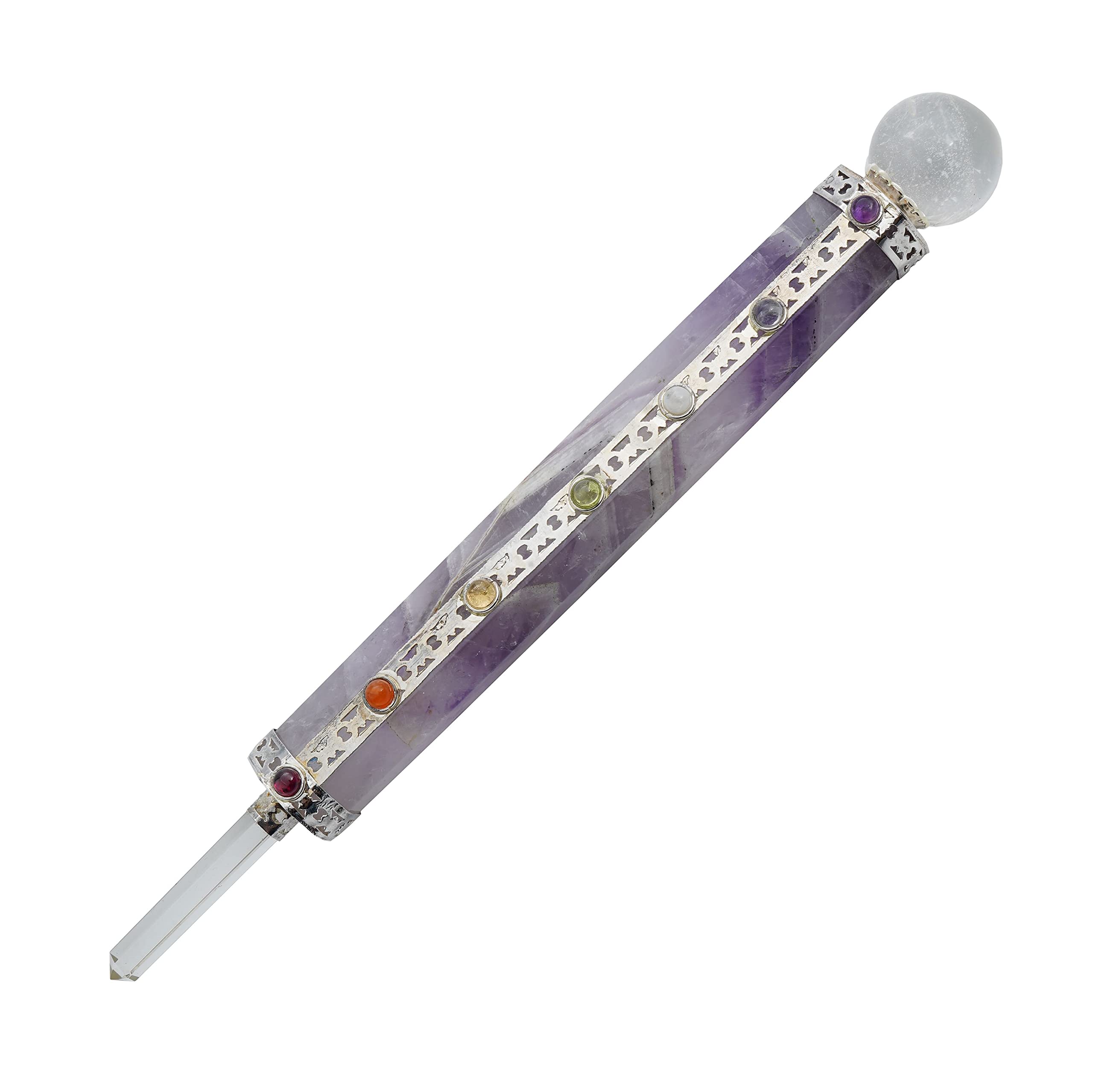 Arham Crystal Amethyst Metaphysical Healing Wand 6" | 7 Chakra Gemstone Wand | Dynamic Energy Chakra Balancing & Aura Cleansing Healing Stick | Meditation Reiki Yoga Spiritual Divination Tool