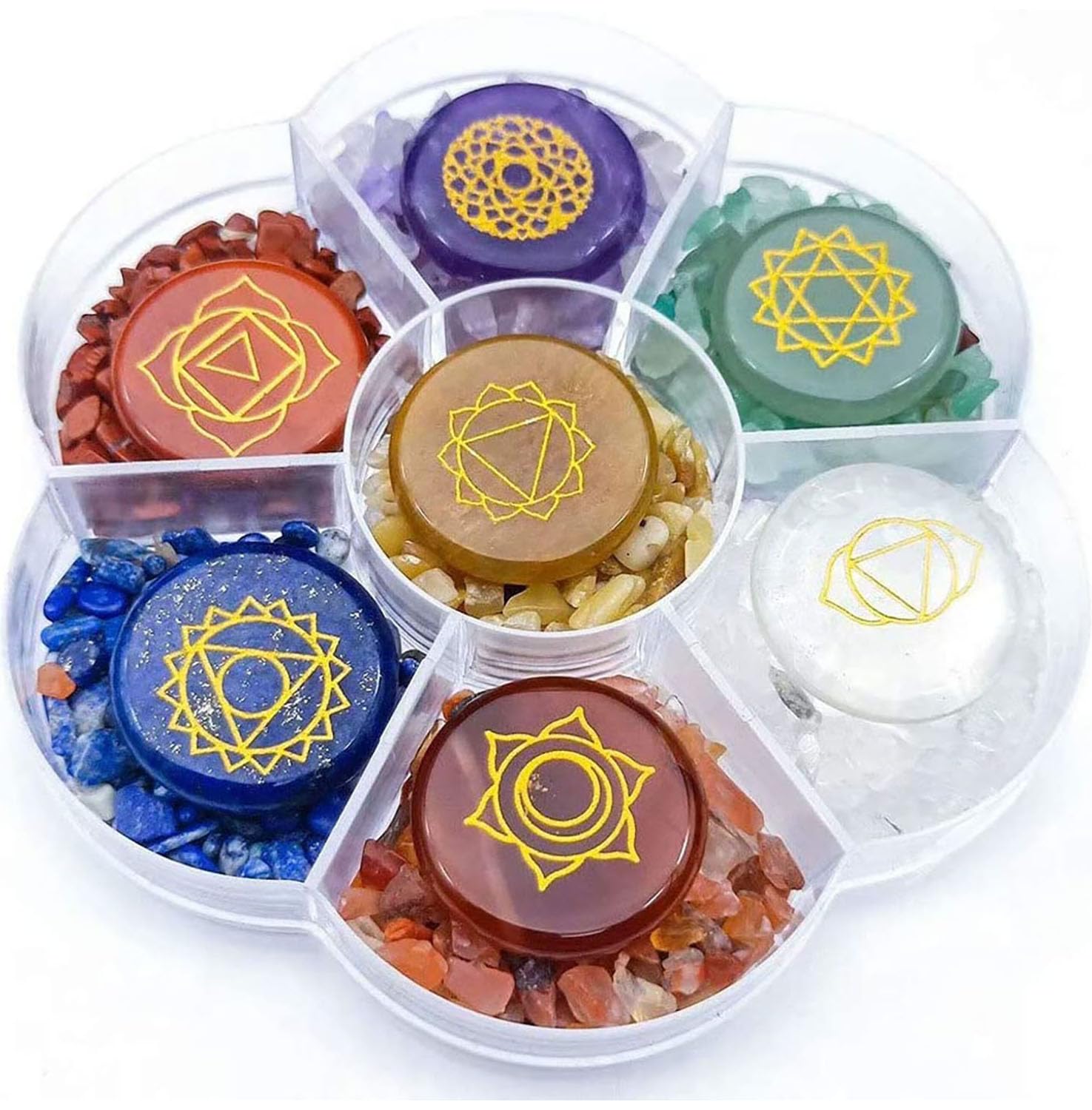 Chakra Harmony Stones Kit with Symbols for Meditation and Decor