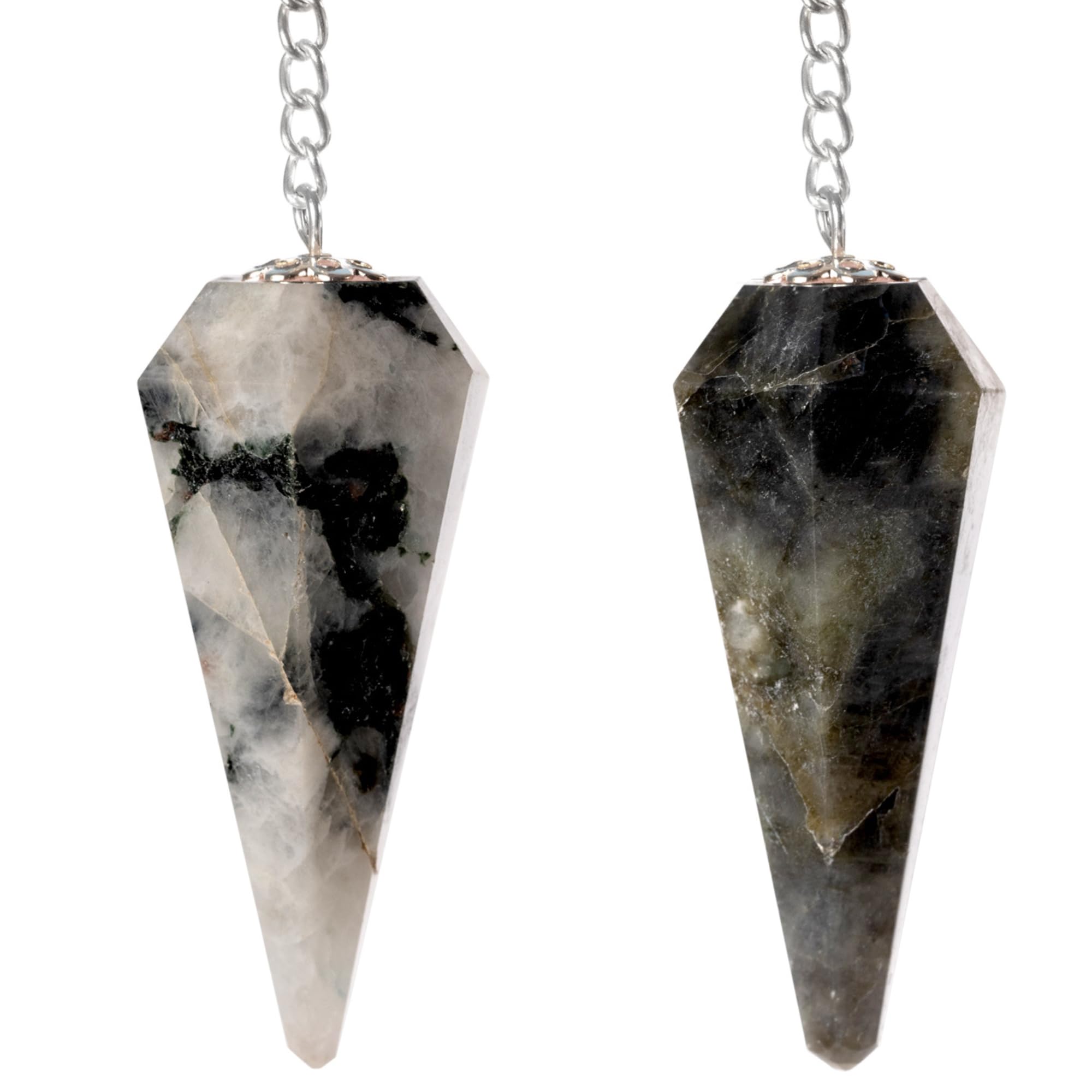 Wish Well 2 pc Rainbow Moonstone and Labradorite Crystal Pendulum Set Divination Tools — Dowsing Pendulum Crystal with Crystal Ball for Meditation Chakra Healing Energy Work Reiki and Crystal Grid