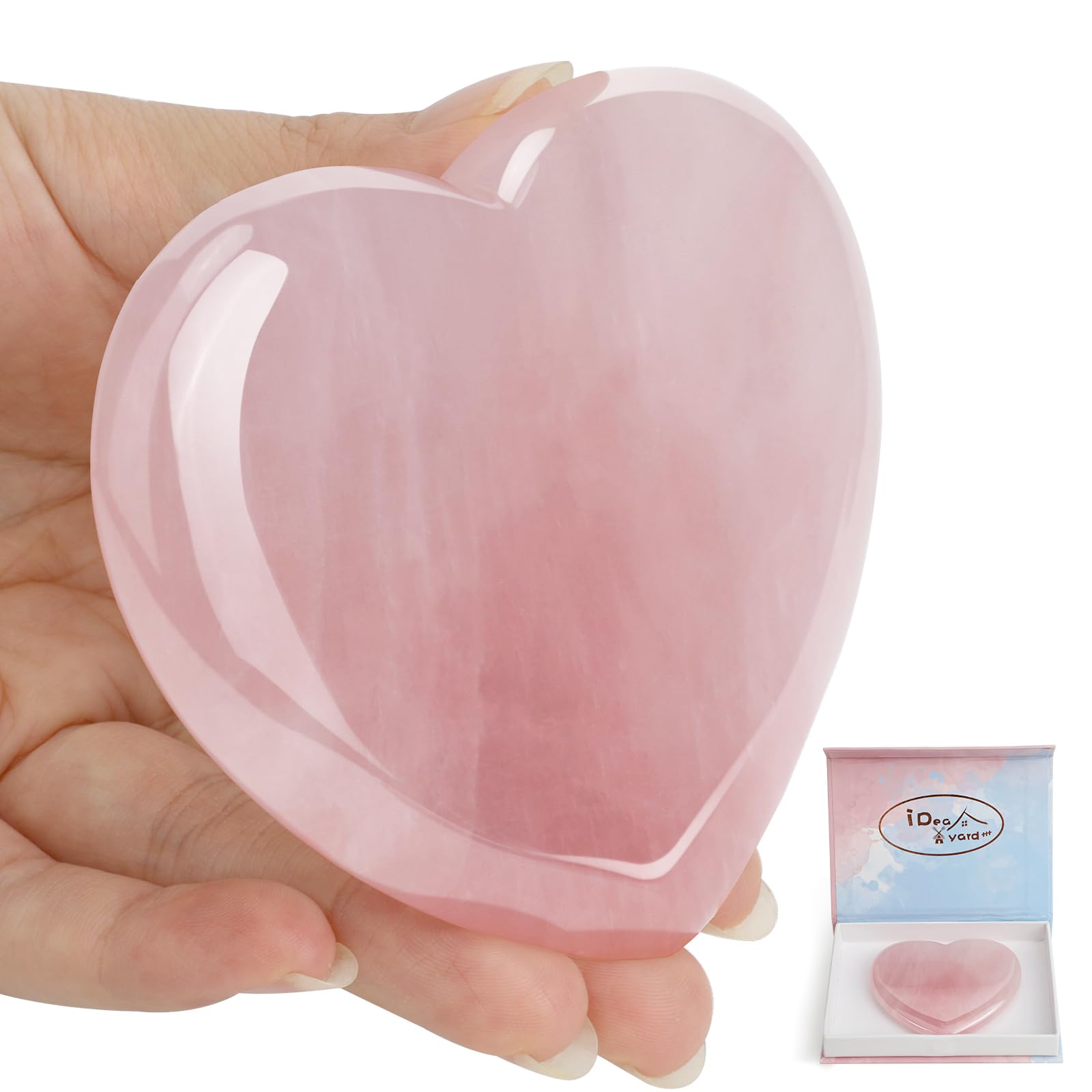 ideayard 75 mm Rose Quartz Large Heart Love Stone Healing Crystals Natural Crystal Heart Reiki Gemstone Polished Heart Shaped Rocks Meditation Crystal for Mom Her
