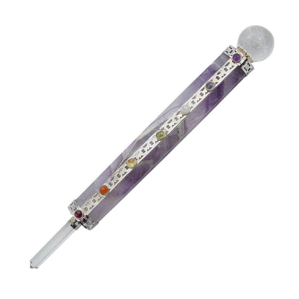 Arham Crystal Amethyst Metaphysical Healing Wand 6" | 7 Chakra Gemstone Wand | Dynamic Energy Chakra Balancing & Aura Cleansing Healing Stick | Meditation Reiki Yoga Spiritual Divination Tool