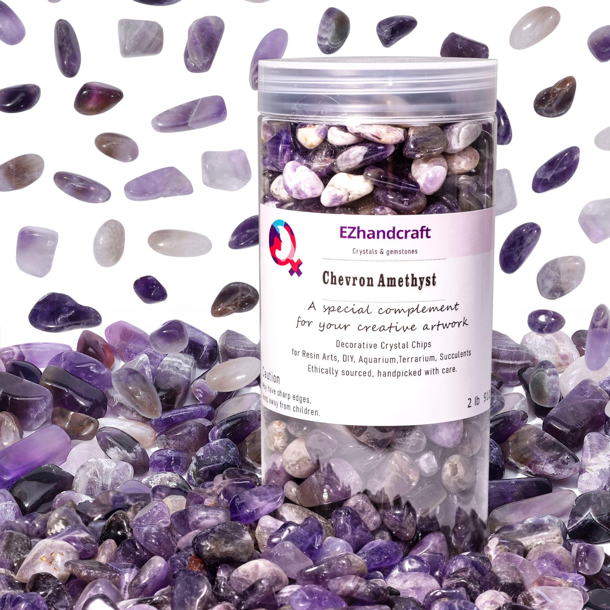 Polished Amethyst Crystal Chips Bulk Tumbled Healing Gemstone Chips Bulk DIY Vase Filler Succulent Pebbles Potting Mix Soil Garden Decor Aquarium Gravel & Fish Tank Rocks (Chevron Amethyst 2lb)
