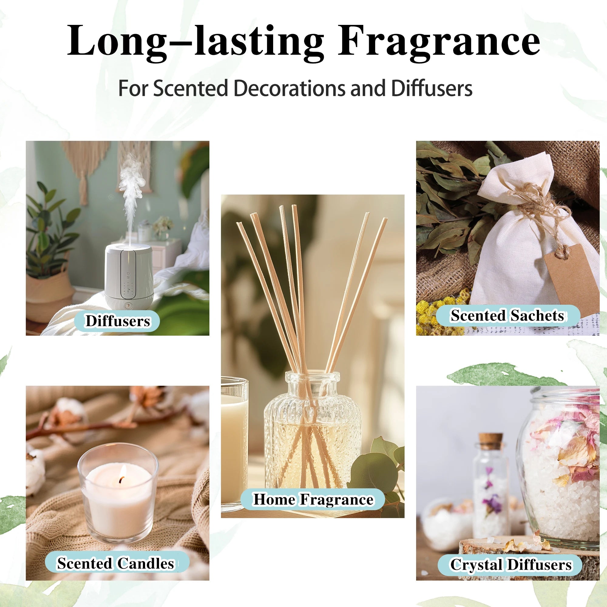 10ML Lavender Lemongrass Jasmine Vanilla Eucalyptus Rose Lemon Essential Oil for Humidifier Diffuser Candle Making