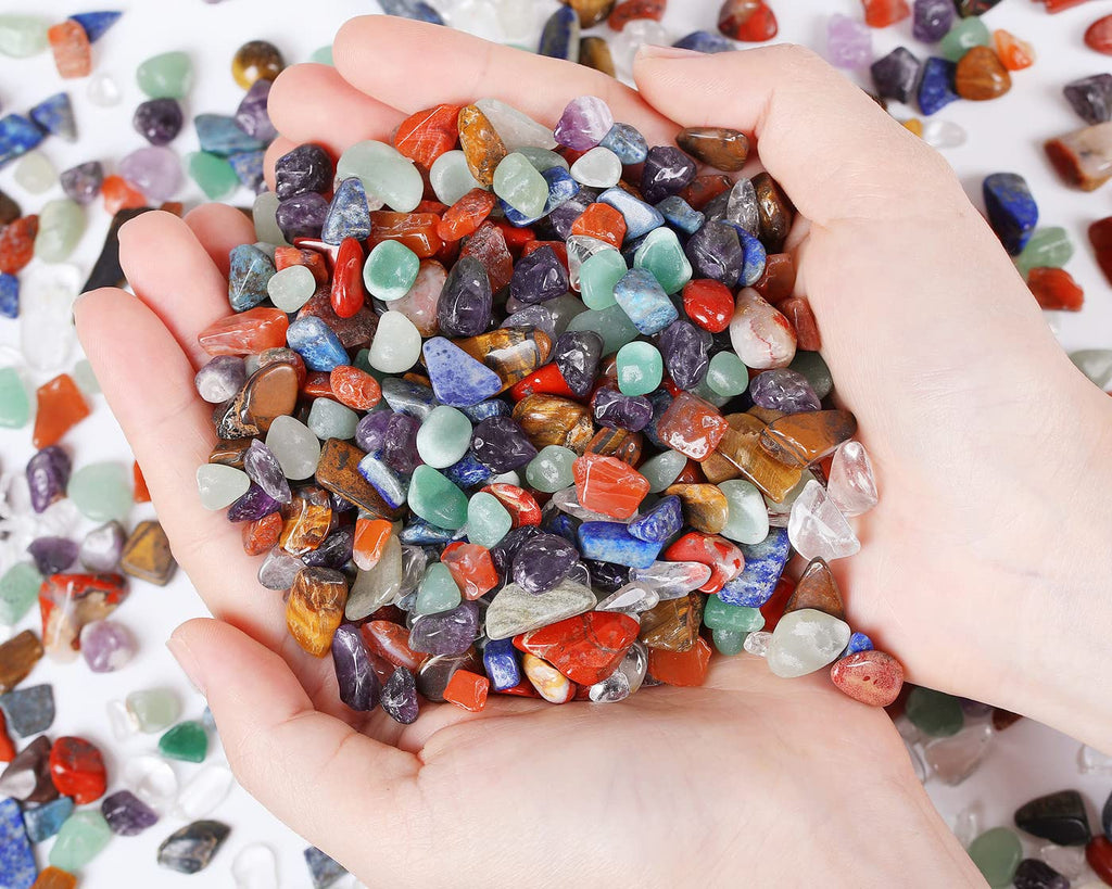 400G 7 Chakra Crystals Tumbled Stones Polished Rocks Chips Stone Crushed Crystal Healing Natural Gem Gravel Home Decoration Aquarium Tank Plants Vase Filler Landscape Bottom Ornament 0.9lb