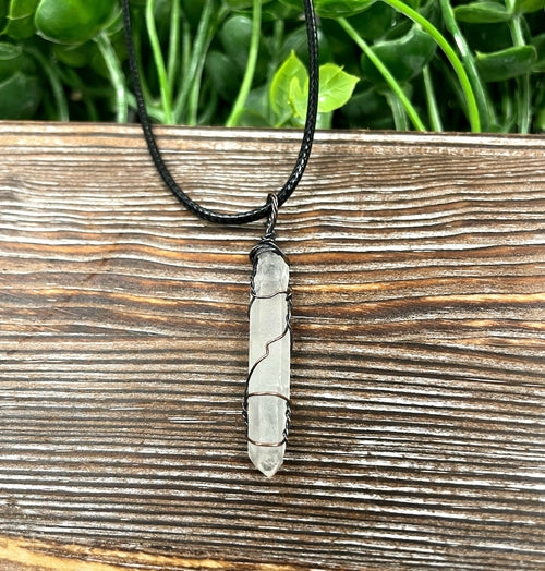 Wire Wrapped Clear Quartz Crystal Gemstone Pendant,